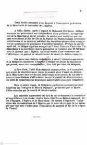 وثيقة تاريخية مصنفة سرية صادرة عن دائرة التوثيق الخارجي ومكافحة التجسس (SDECE) الفرنسية، تتضمن تصريحات الممثل الجزائري لدى منظمة الوحدة الأفريقية خلال مؤتمر أديس أبابا عام 1966